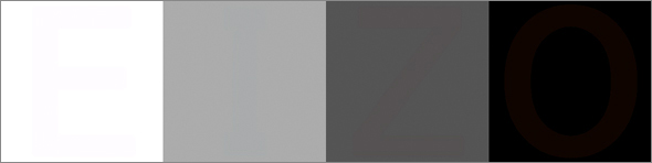 一見、白から黒に段階的に変化する4つの正方形だが、1つの単語が隠れている