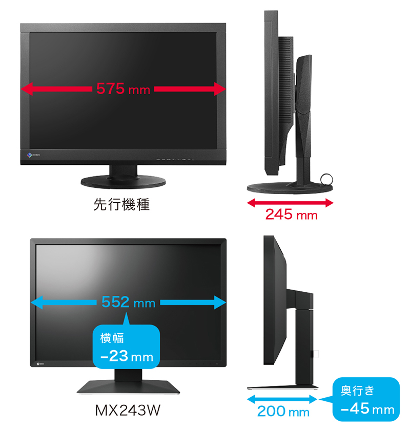 デザインの改良で省スペースを実現